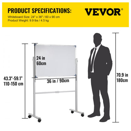 YDMB36X24 - Adjustable Mobile Whiteboard 24" x 36" with Magnetic Surface