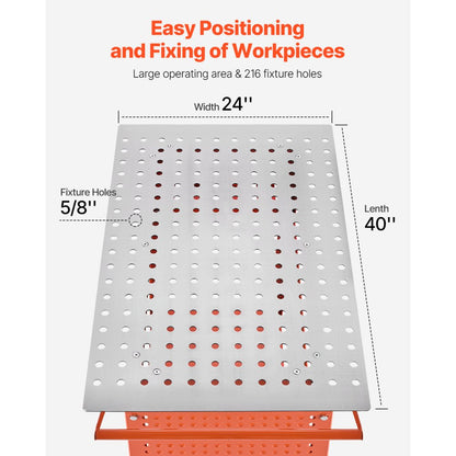 800lb - 40" x 24" Movable Welding Table with 216 Holes