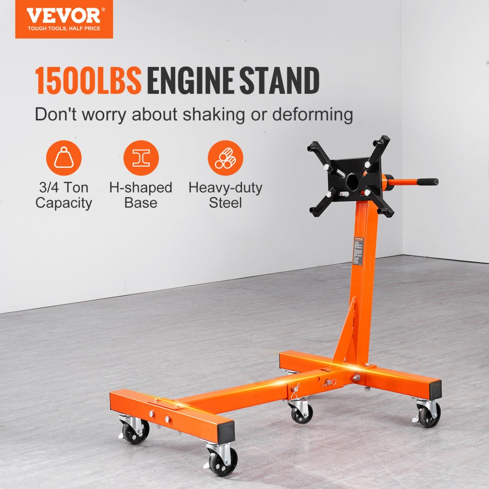 010987661497 - 1500 lbs Steel Engine Stand with 360° Rotation & Space-Saving Design