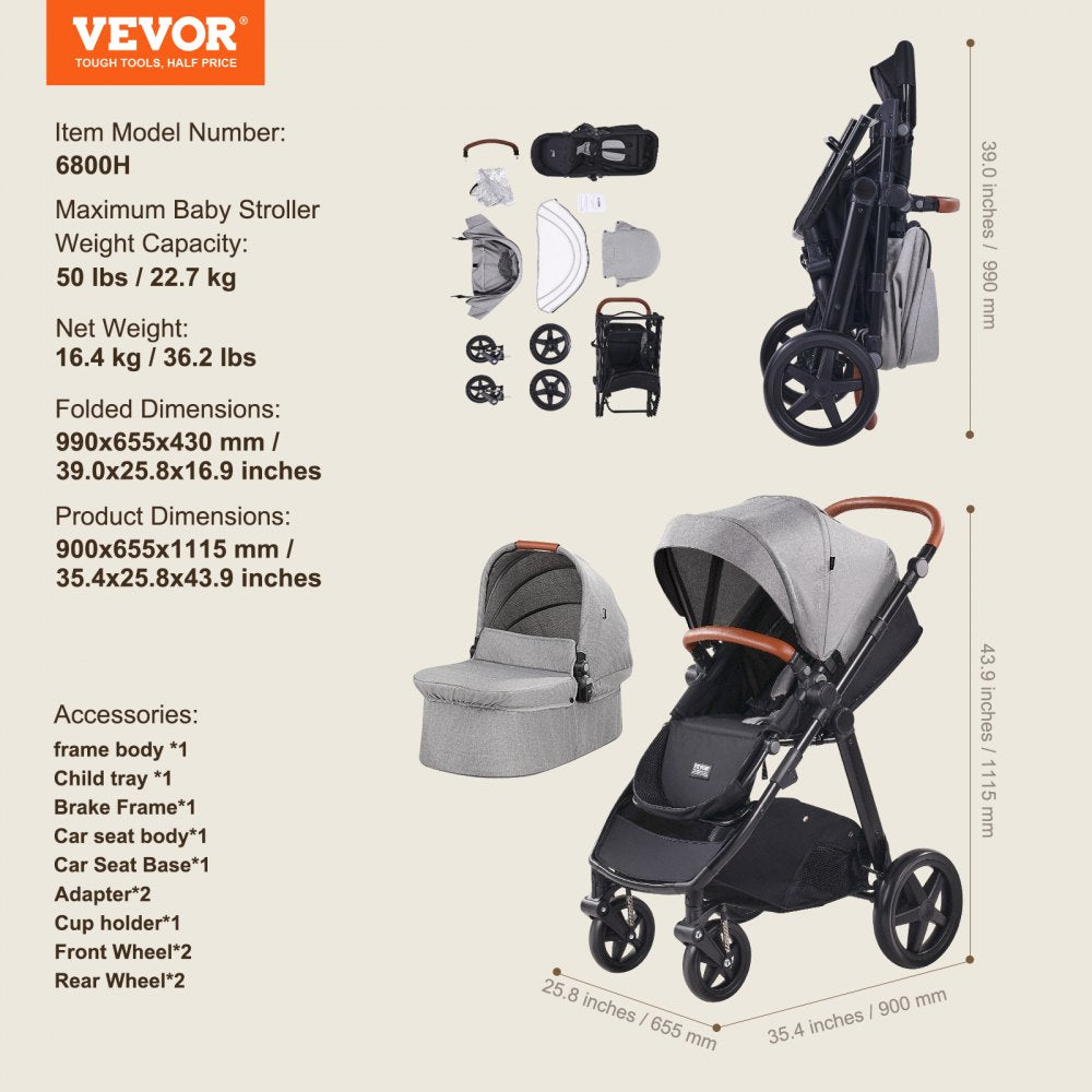 6800H - Lightweight Travel System with 360° Swivel Seat & Bassinet