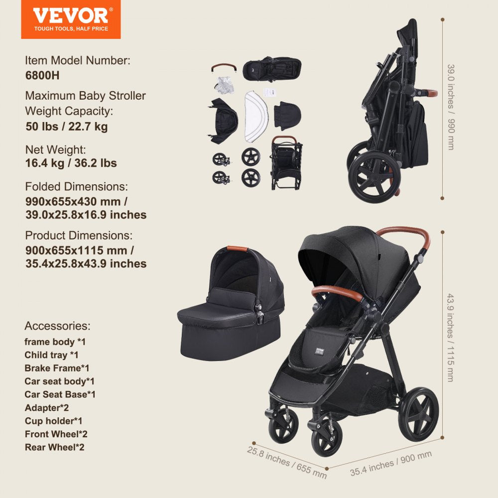 6800H - Lightweight Multi-Mode Baby Stroller & Bassinet Travel System