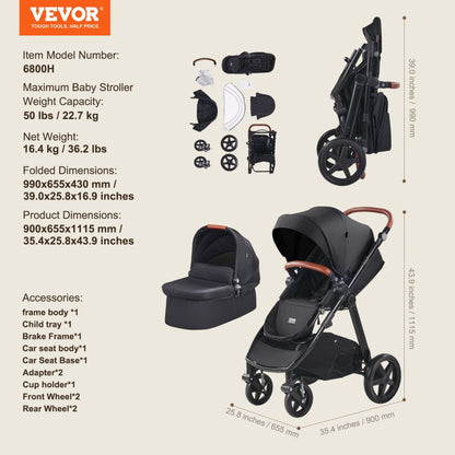 6800H - Lightweight Multi-Mode Baby Stroller & Bassinet Travel System