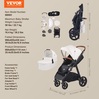 6800H - Lightweight 2-in-1 Stroller System with Adjustable Canopy and Recline