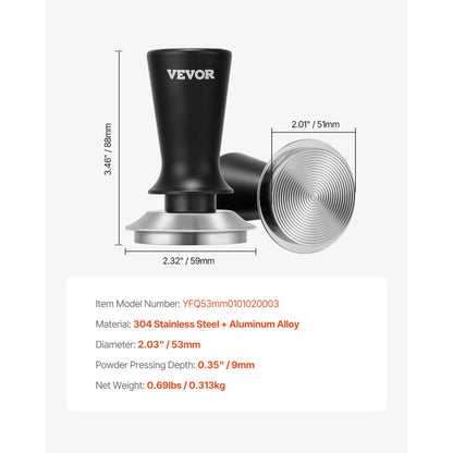 YFQ51mm0101020001 - 30lbs Stainless Steel Espresso Tamper with Non-Slip Grip