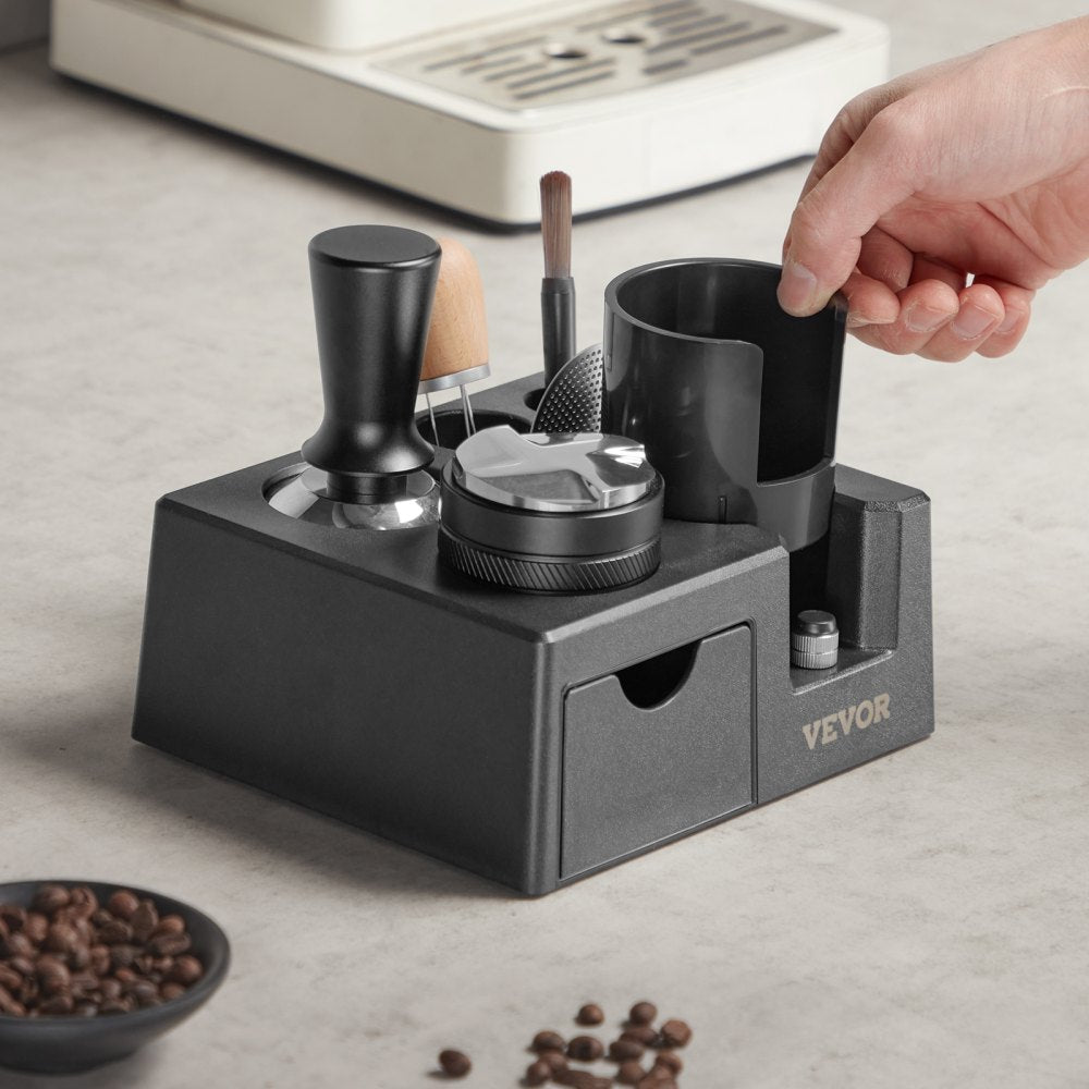 YFZTY0103080003 - Sapele Wood Espresso Tamping Station with Tool Storage