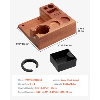 YFZTY0102020033 - Compact Sapele Wood Espresso Tamping Station with Tool Storage