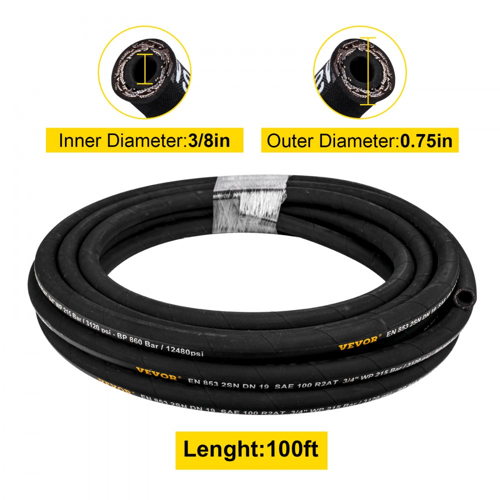 010431508927 - 3/8" x 100ft Durable Weather-Resistant Hydraulic Hose