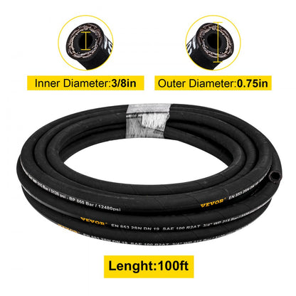 010431508927 - 3/8" x 100ft Durable Weather-Resistant Hydraulic Hose