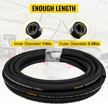 010651326116 - 1/4" x 50 ft Flexible Hydraulic Hose, Weather-Resistant & Durable