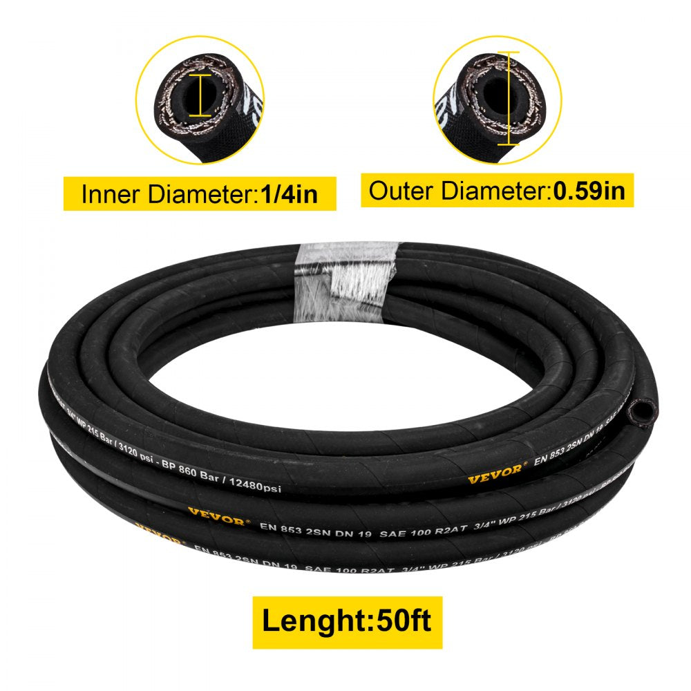 010651326116 - 1/4" x 50 ft Flexible Hydraulic Hose, Weather-Resistant & Durable