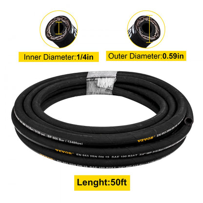 010651326116 - 1/4" x 50 ft Flexible Hydraulic Hose, Weather-Resistant & Durable