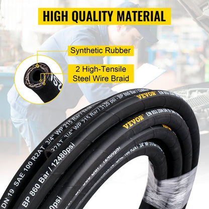 010634308375 - 3/4" x 50 ft Durable Synthetic Rubber Hydraulic Hose