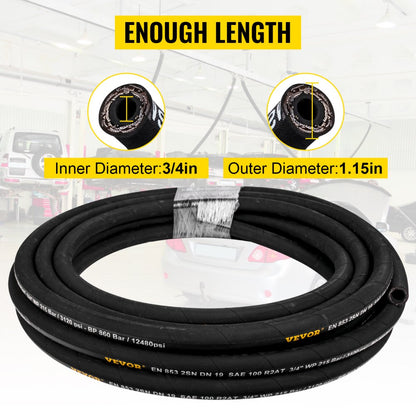 010634308375 - 3/4" x 50 ft Durable Synthetic Rubber Hydraulic Hose