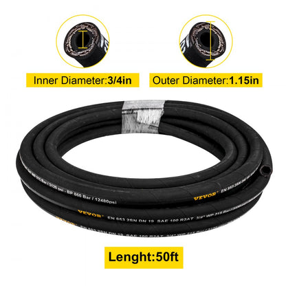 010634308375 - 3/4" x 50 ft Durable Synthetic Rubber Hydraulic Hose