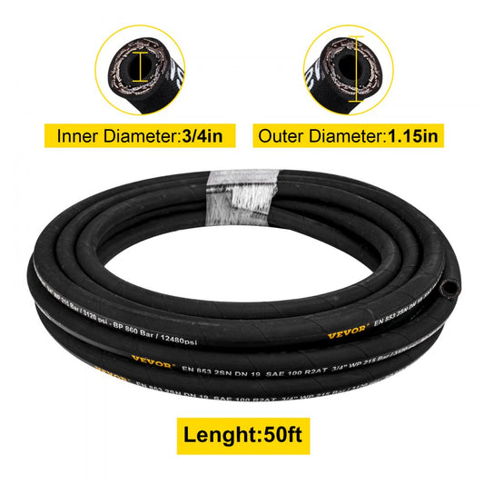 010634308375 - 3/4" x 50 ft Durable Synthetic Rubber Hydraulic Hose