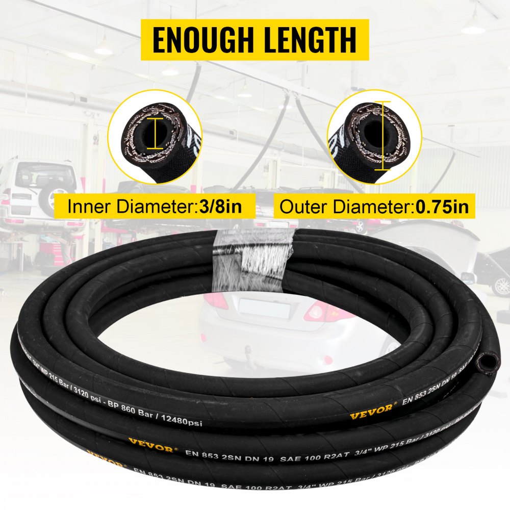 010923521760 - 3/8" x 50ft Durable Hydraulic Hose with Flexibility