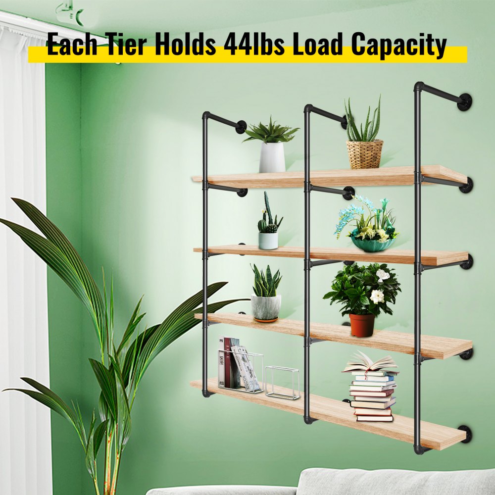 VV-GYGZWJ-BJDM4C3PCS - Durable 4-Tier Iron Pipe Shelves for Vintage Storage