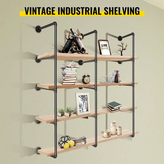 VV-GYGZWJ-BJDM4C3PCS - Durable 4-Tier Iron Pipe Shelves for Vintage Storage