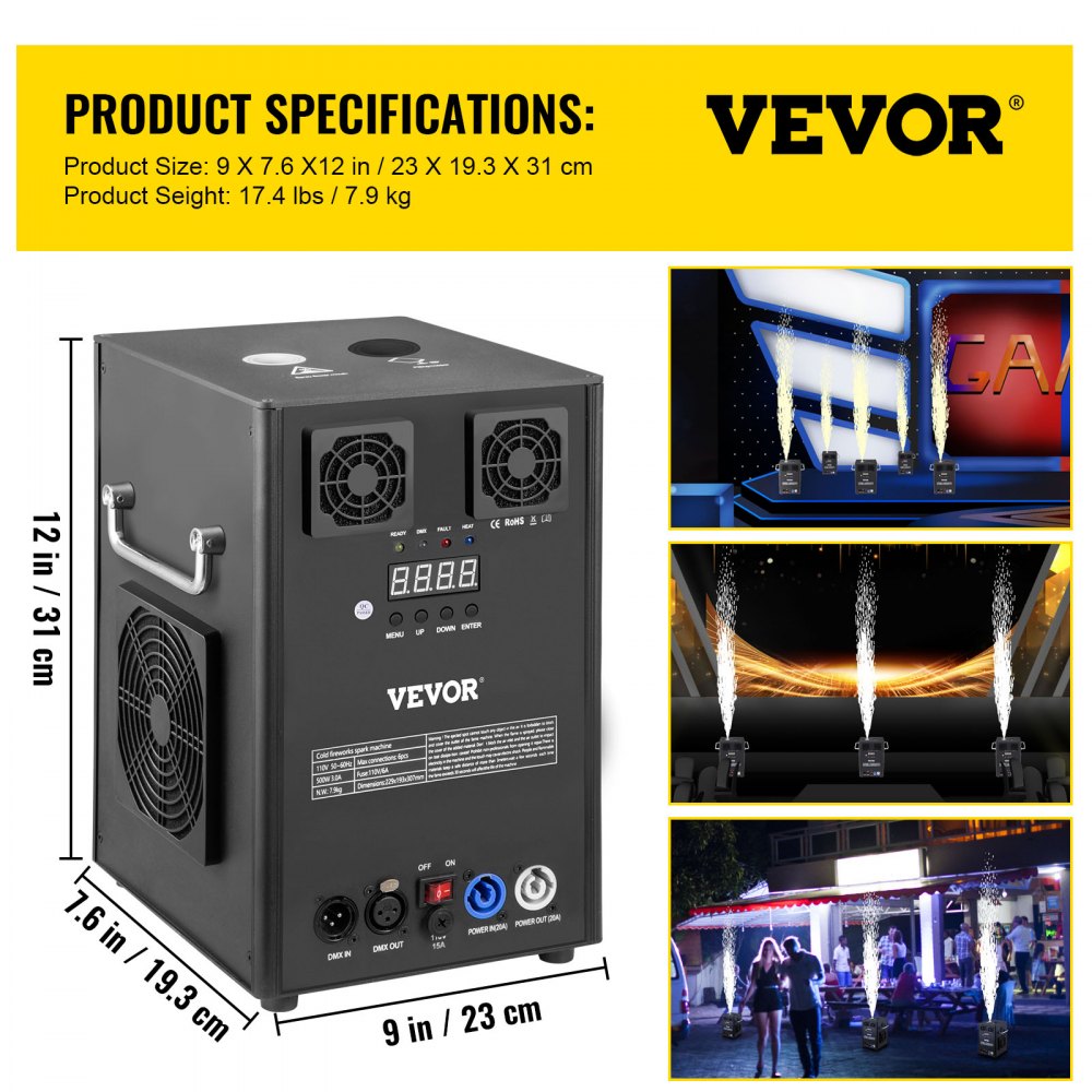 VV-CSM-700 - Adjustable Spark Machine, 6.6-9.8ft for Events