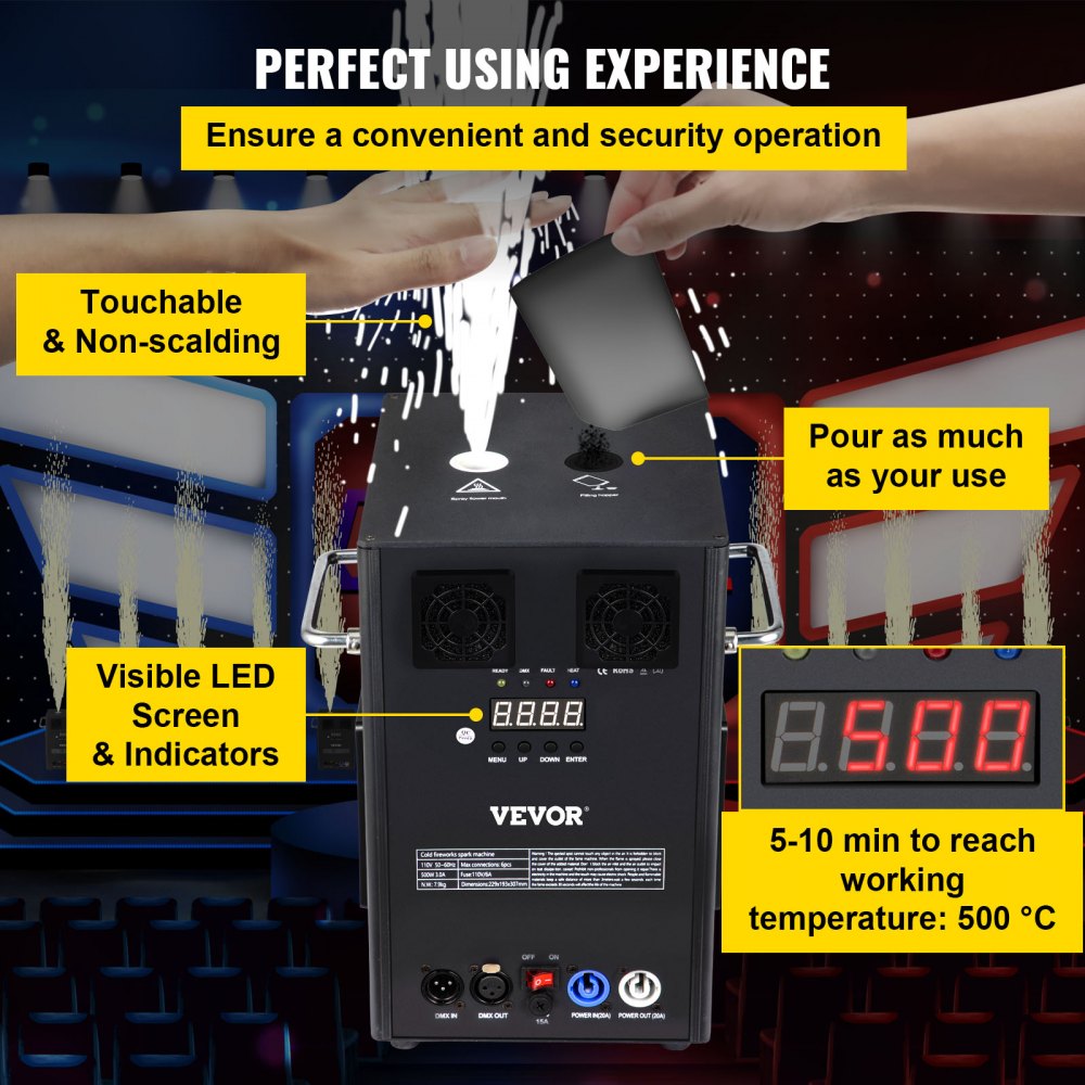 VV-CSM-500 - 700W Cold Spark Machine with Adjustable 6.6-9.8ft Sparks