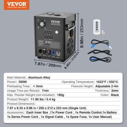 BJY-PHJ500u1 - 500W VEVOR Cold Spark Machine with DMX Control and 180g Capacity