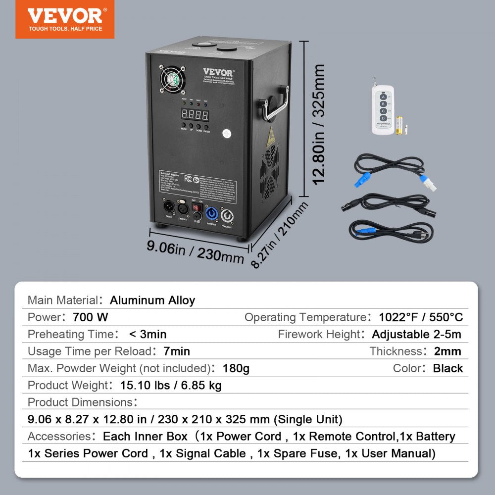 BJY-PHJ700u1 - 700W Cold Spark Machine, Adjustable 6.6-16.4ft Height
