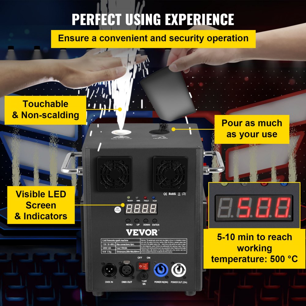 VV-CSM4-500 - Adjustable Cold Spark Machine for Stunning Events, 5-8.2ft Height