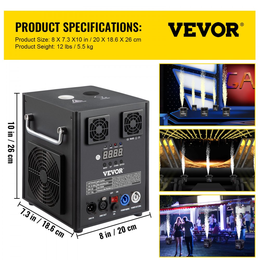 VV-CSM4-500 - Adjustable Cold Spark Machine for Stunning Events, 5-8.2ft Height