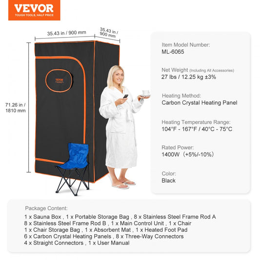 ML-6065-U Portable Infrared Sauna Tent for Home Spa Experience