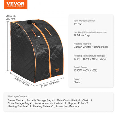 TY-H01 - VEVOR 1050W Sauna Tent for Relaxation and Detox Therapy