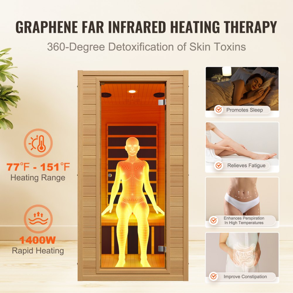 FRB-1M3 - Compact 1-Person Infrared Sauna, 1400W Hemlock Design