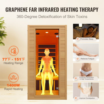 FRB-1M3 - Compact 1-Person Infrared Sauna, 1400W Hemlock Design