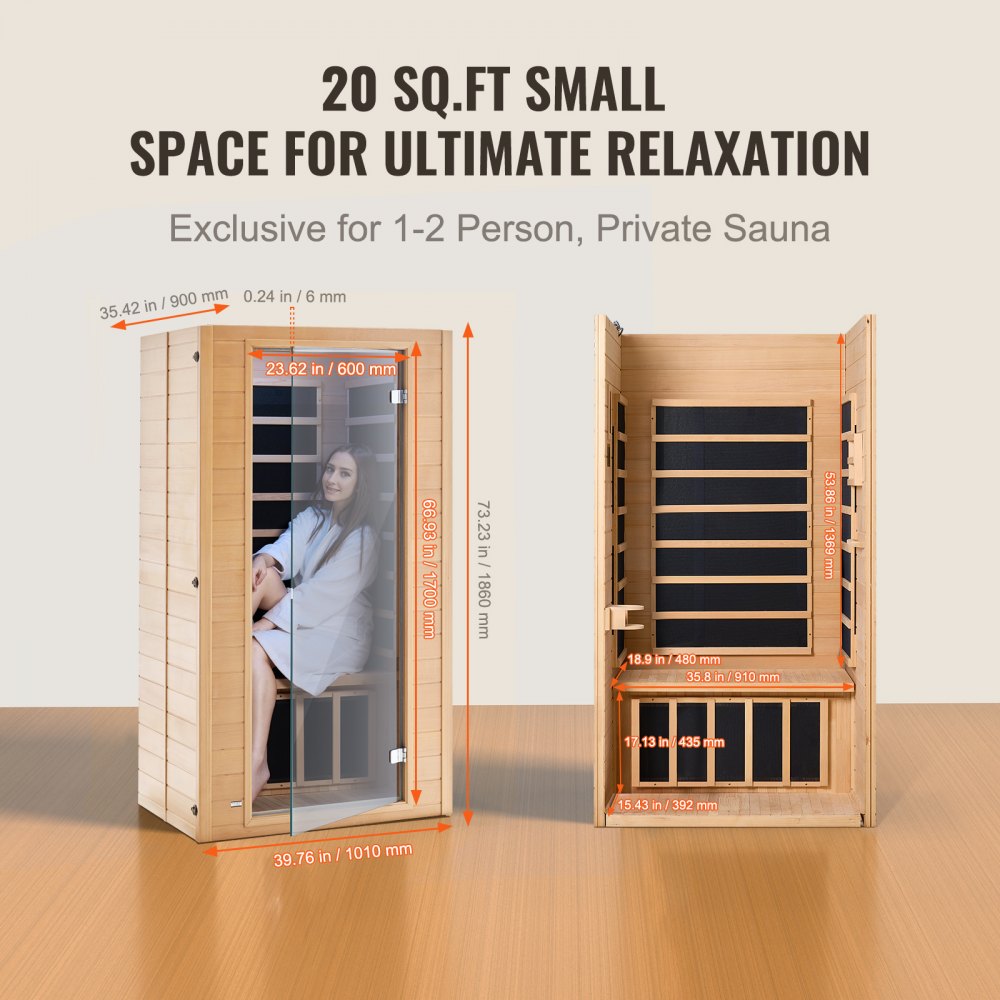 FRB-1M3 - Compact 1-Person Infrared Sauna, 1400W Hemlock Design