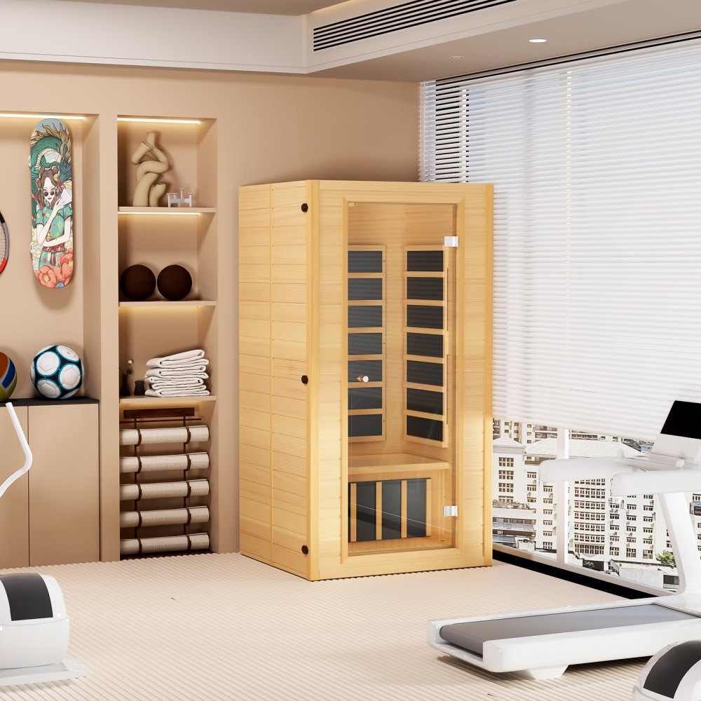 FRB-1M3 - Compact 1-Person Infrared Sauna, 1400W Hemlock Design