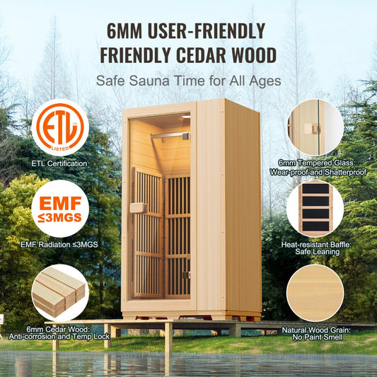 FRB-1E5 - Compact Far Infrared Sauna for One with Music and Lighting
