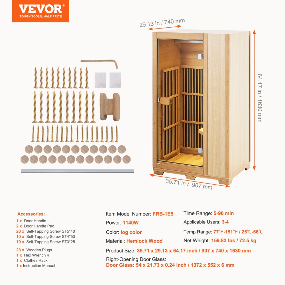 FRB-1E5 - Compact Far Infrared Sauna for One with Music and Lighting