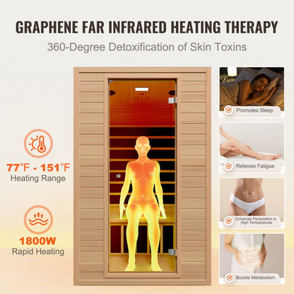 FRB-2M3 - 1800W Far Infrared Wooden 2-Person Sauna for Relaxation