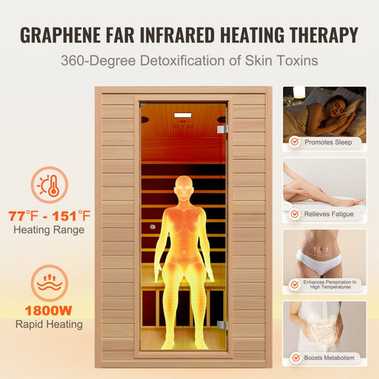 FRB-2M3 - 1800W Far Infrared Wooden 2-Person Sauna for Relaxation