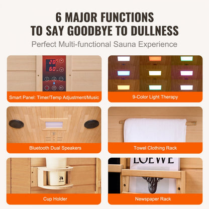 FRB-2M3 - 1800W Far Infrared Wooden 2-Person Sauna for Relaxation