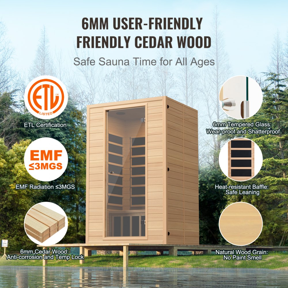 FRB-2M3 - 1800W Far Infrared Wooden 2-Person Sauna for Relaxation