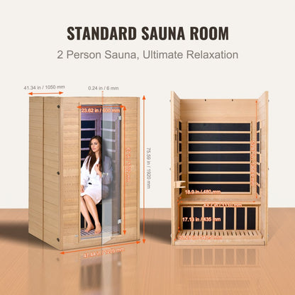 FRB-2M3 - 1800W Far Infrared Wooden 2-Person Sauna for Relaxation