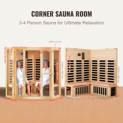 WJ-003 - 3-4 Person Corner Sauna Room with 2470W Fast Heating