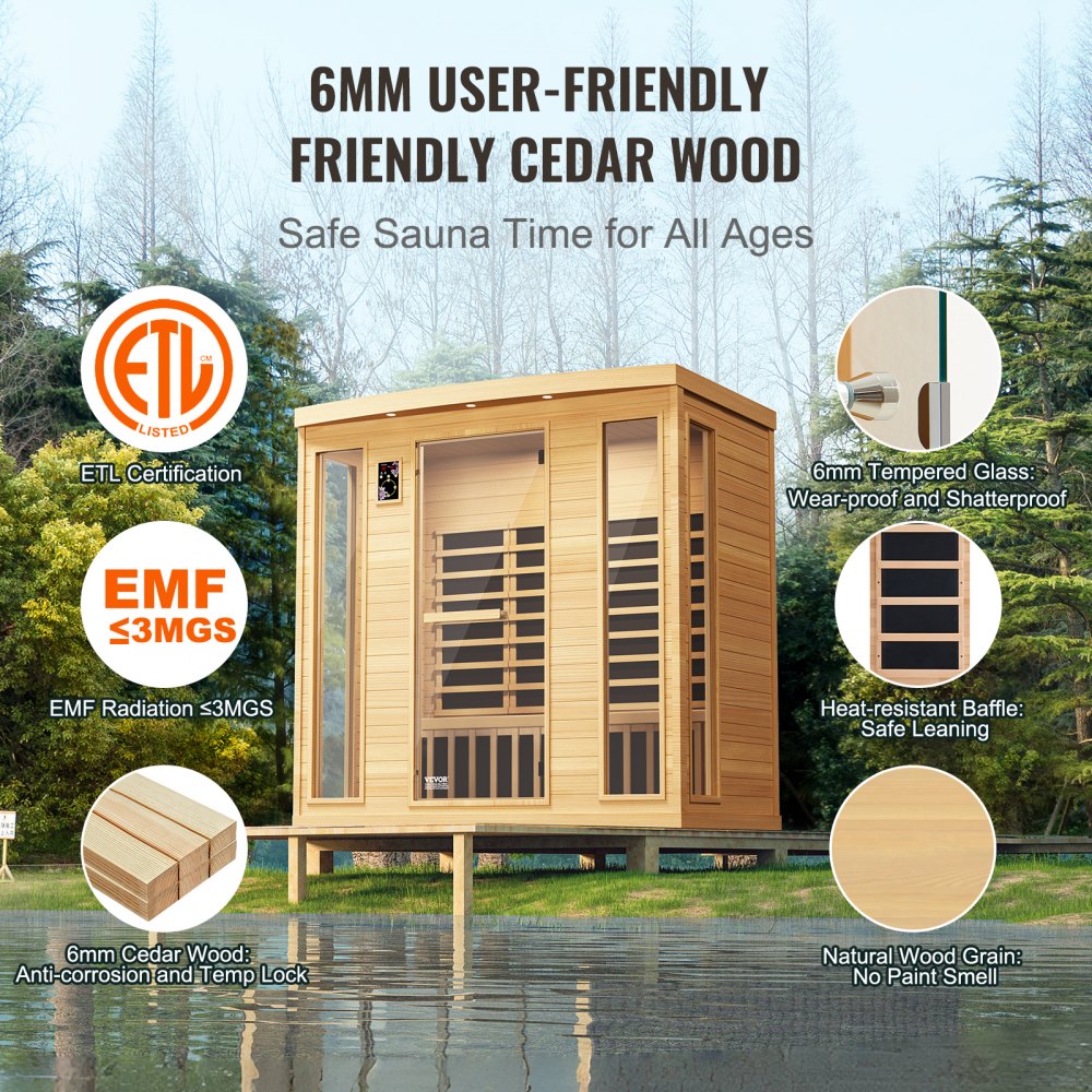 WJ-004 - 2580W Canadian Hemlock Sauna for 3-4 Person Comfort