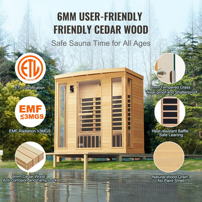 WJ-004 - 2580W Canadian Hemlock Sauna for 3-4 Person Comfort