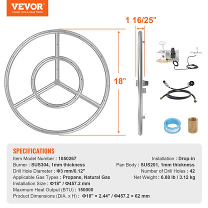 1050267 - 18" Stainless Steel Fire Pit Pan with 150,000 BTU Burner