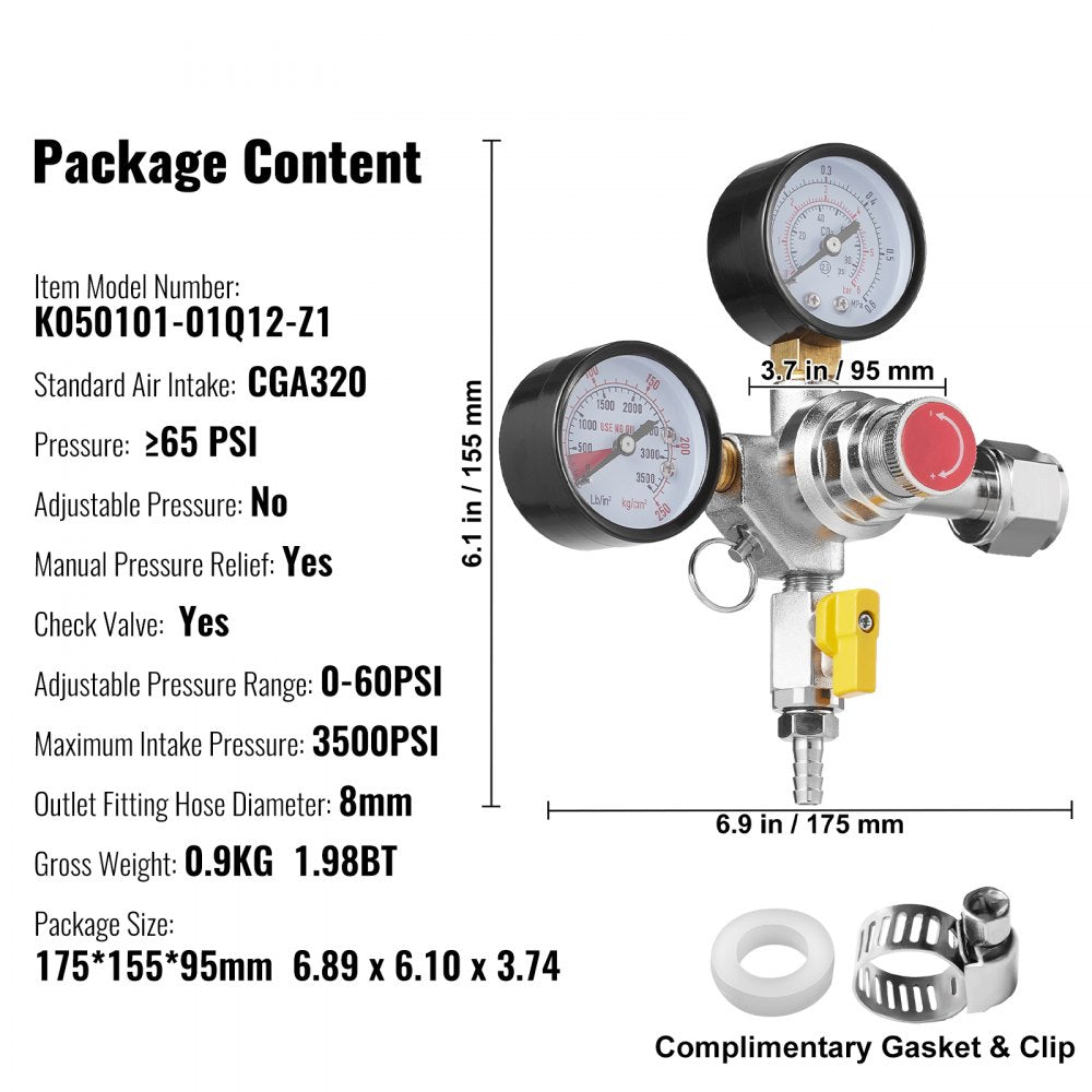 Item Model Number - VEVOR CGA320 Double Gauge CO2 Regulator with 60 PSI Control