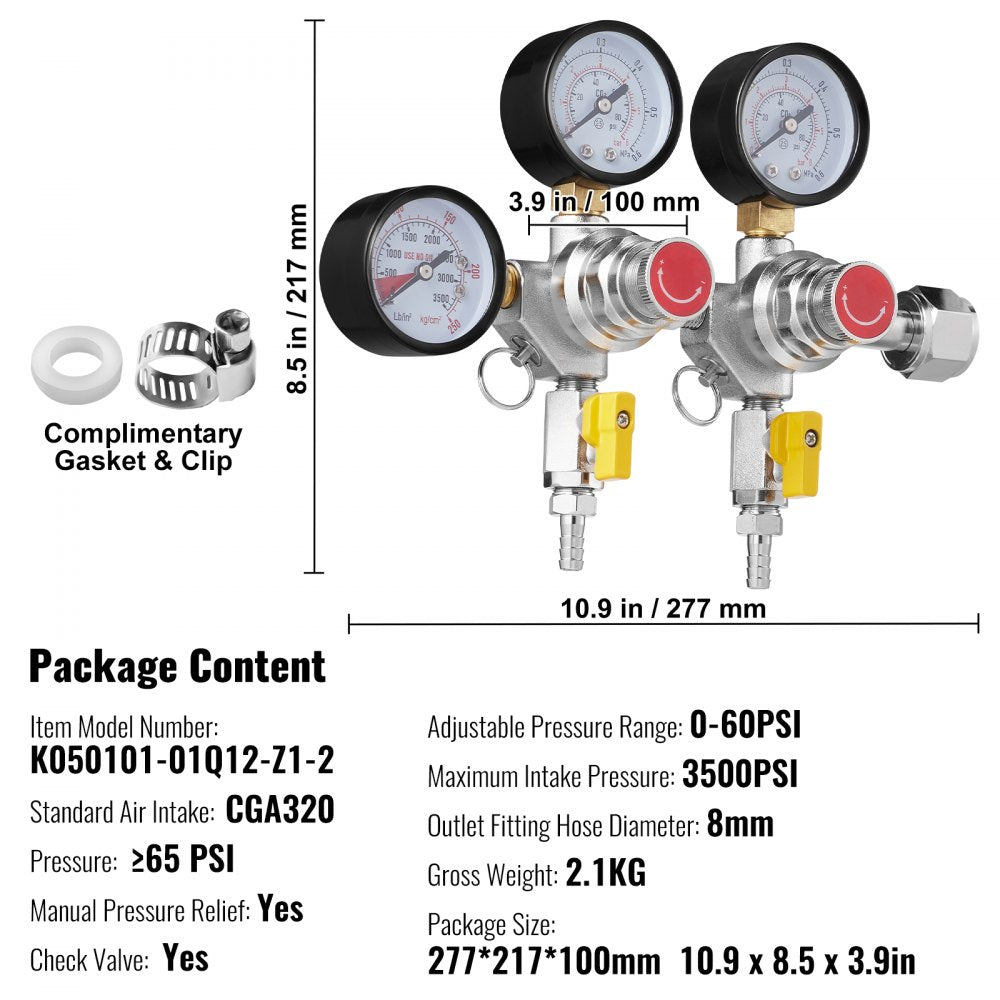 Item Model Number - Triple Gauge CO2 Regulator with 0-60 PSI Pressure Control