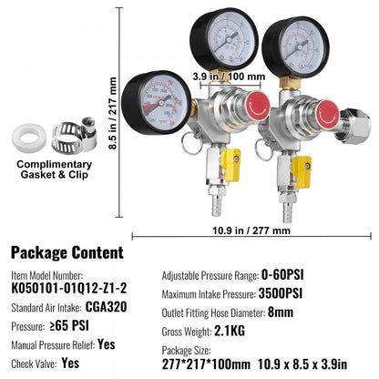 Item Model Number - Triple Gauge CO2 Regulator with 0-60 PSI Pressure Control