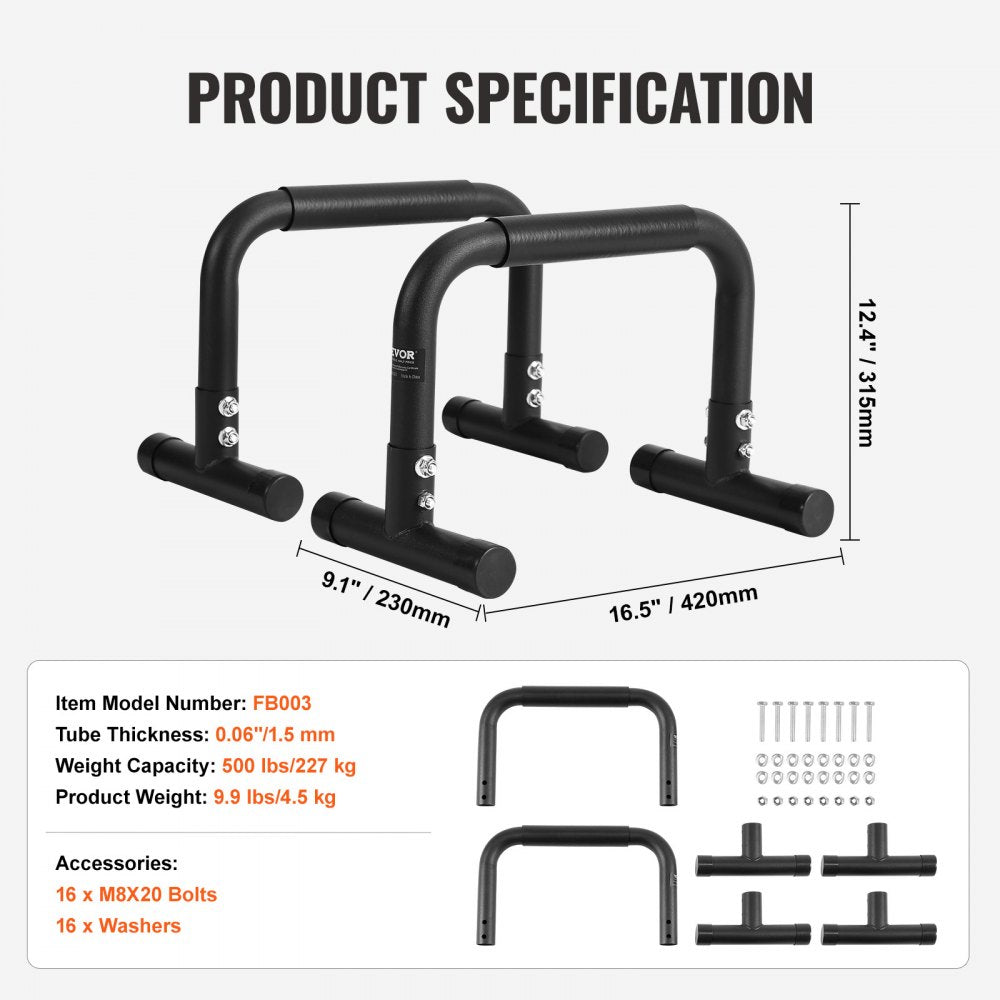 FB003 - Heavy-Duty Dip Bars for Home Gym, 500 lbs Capacity