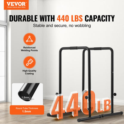 FA005 - Adjustable Height VEVOR Dip Bars, 440 lbs Capacity, Lightweight Design